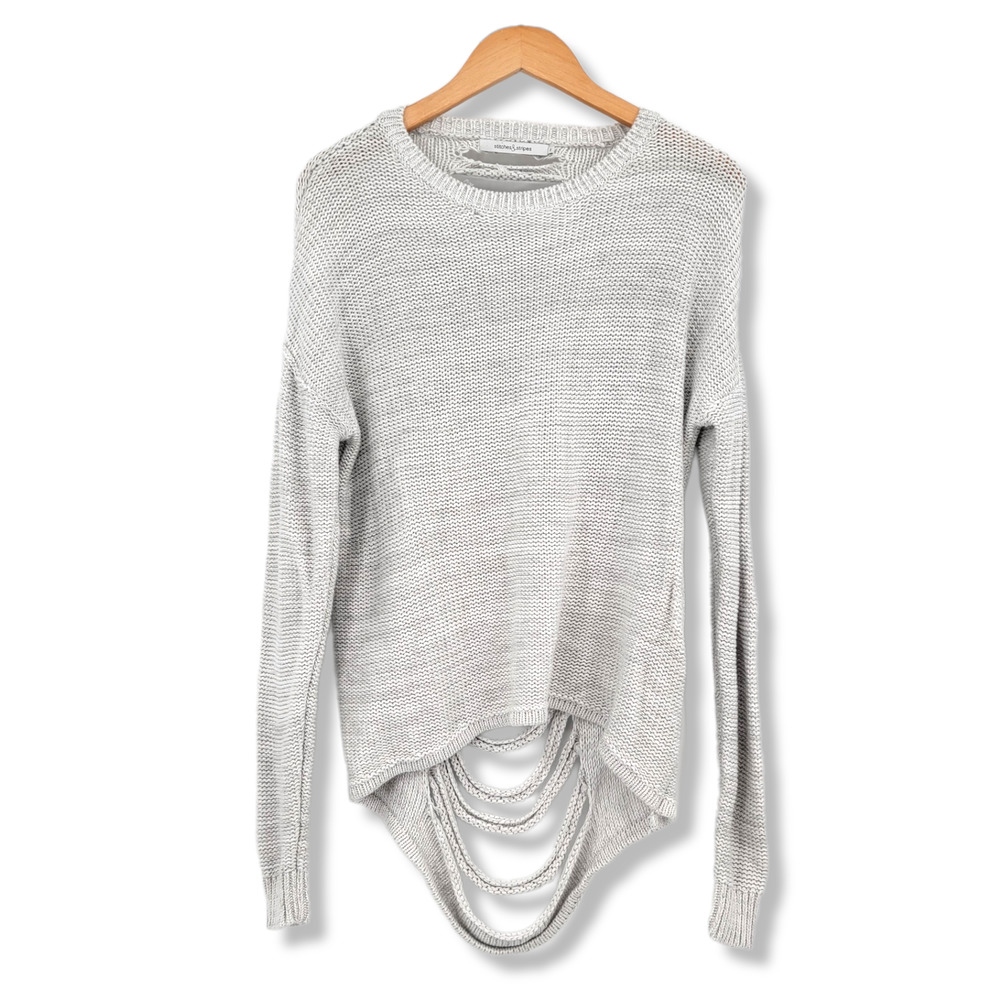 Stitches & Stripes Women's Distressed Back Hi Low Sweater Size Medium
